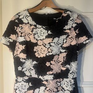 Karl Lagerfeld Black Dress with Pink and White Floral Lace